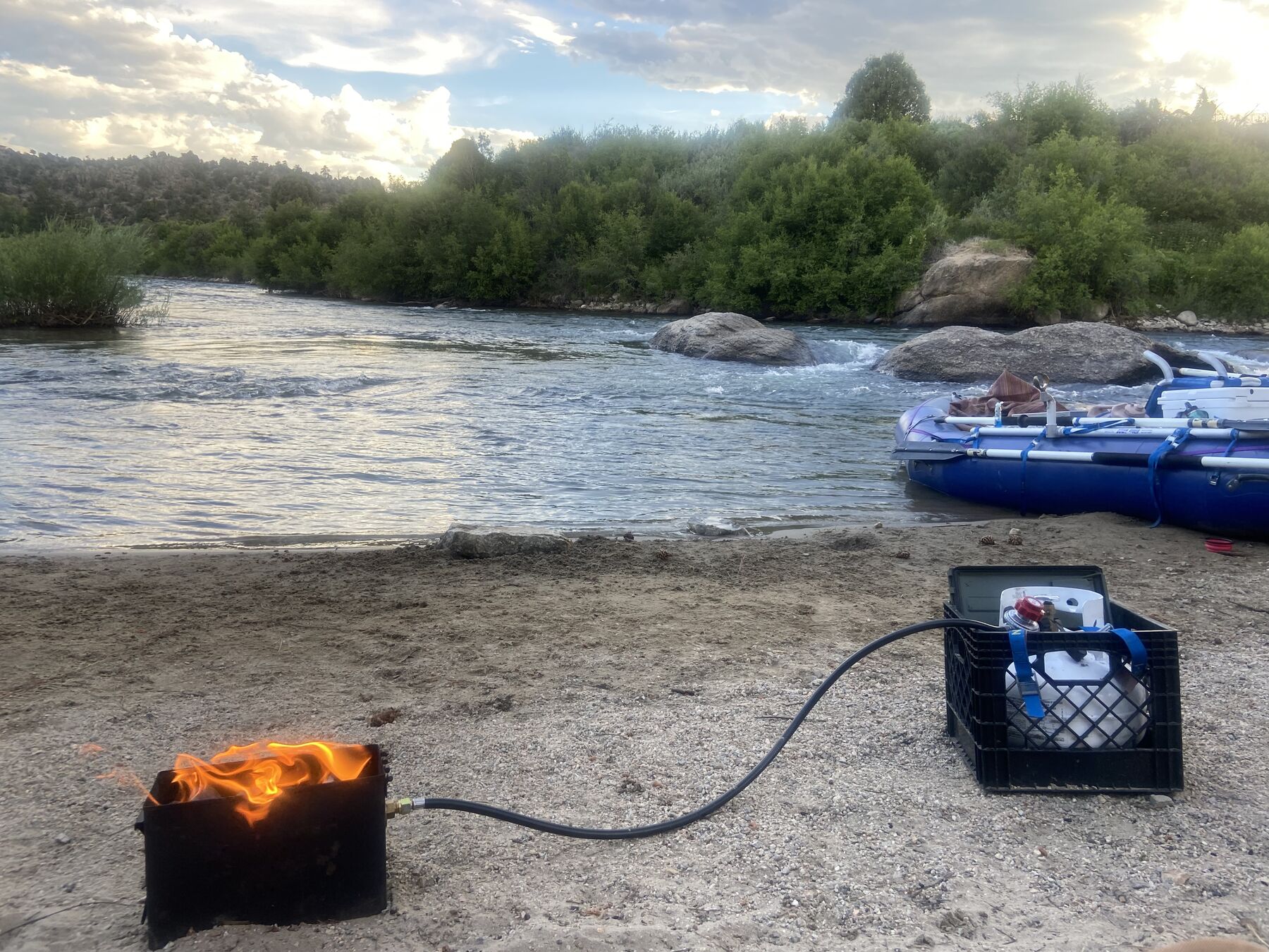 Rafts and riverbank in rural Colorado
